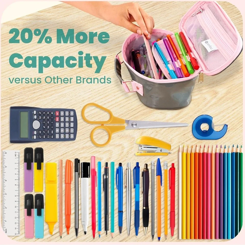 Ombu Large Capacity Pencil Case With Handle & Compartments For Adult & Kids